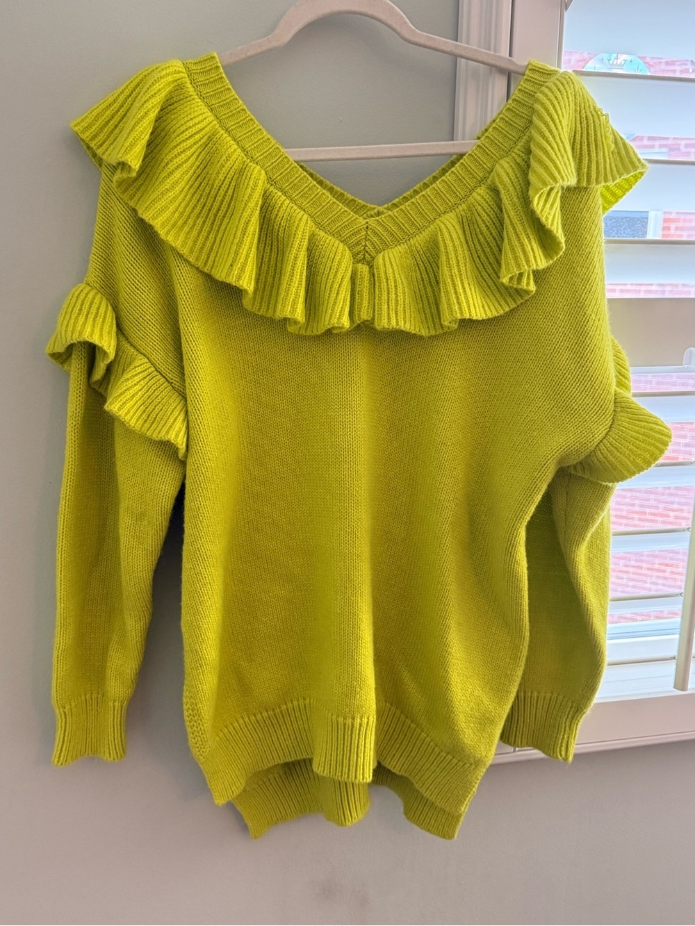 Zara Lime Green Ruffled V-Neck Sweater